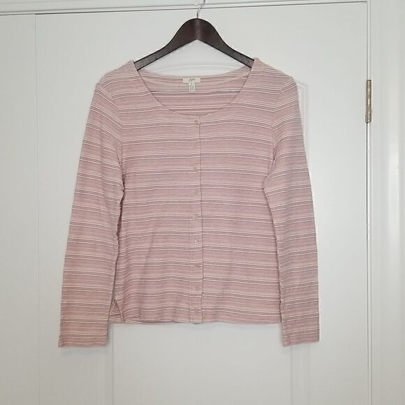 J. Jill Textured Button Down Striped Cardigan Sweater - Picture 2 of 7